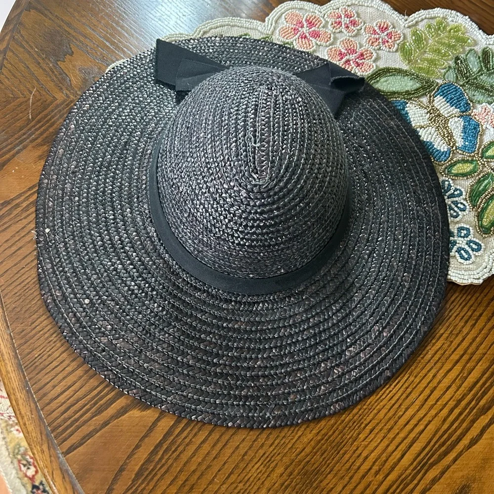 Vintage Black/Brown Straw Wide Brim Derby Hat